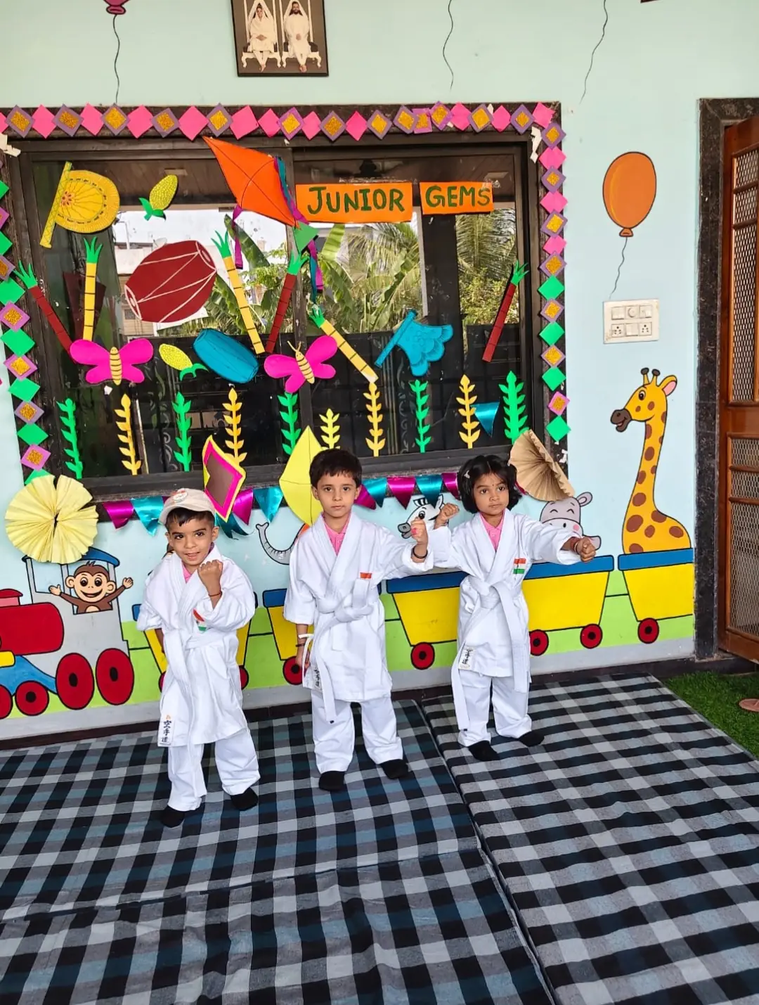 Karate practice in the play area