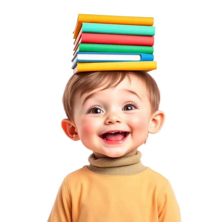 Cheerful child with books