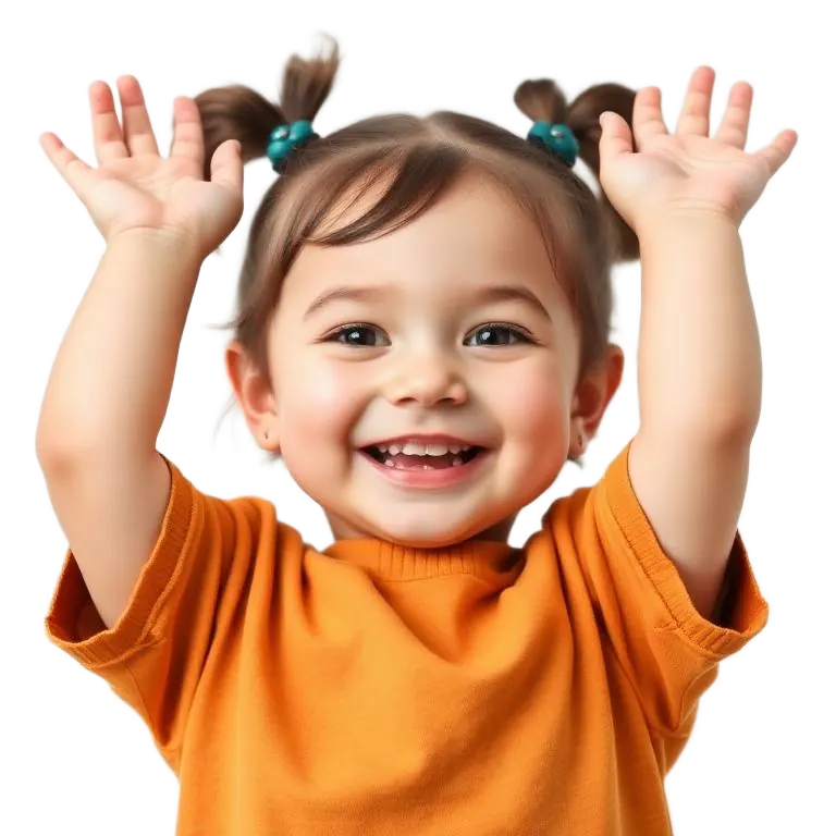 Happy child with arms raised